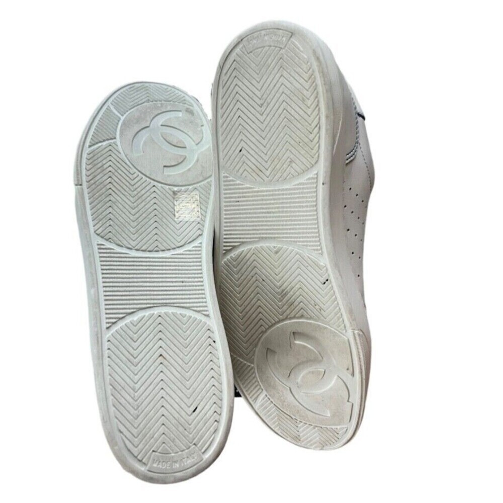 CHANEL Calfskin Men’s Logo Trainer White Blue - Picture 10 of 13